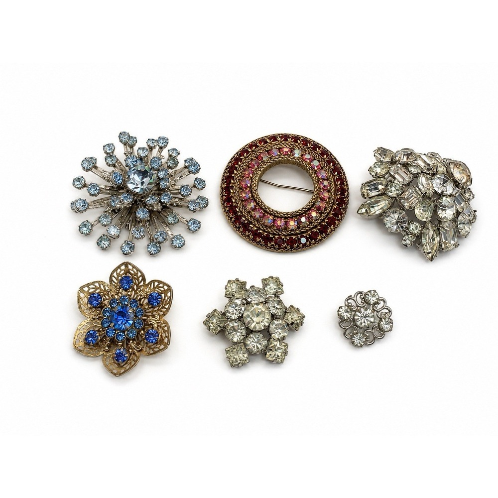 6 Vintage Sparkling Brooches Beautiful Condition!